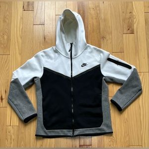 Men’s Nike Tech Fleece Full-Zip Hoodie White/Black/Carbon Heather Size Medium